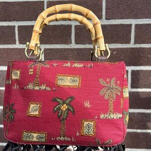 Vintage Tropical Bamboo Handle Bag – Palm Tree Print